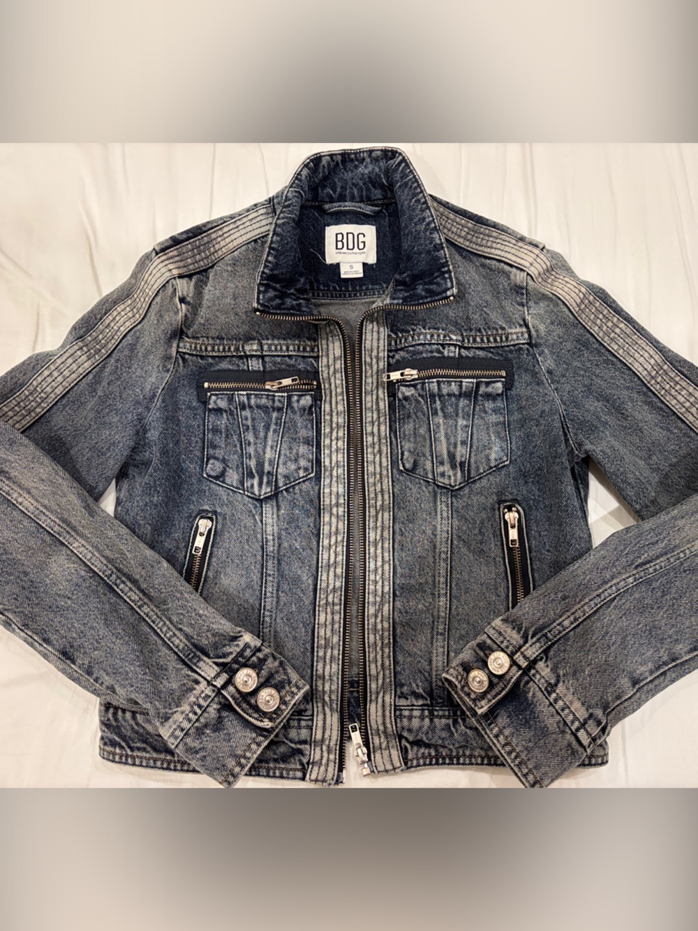 BDG Kids Gray Acid-Wash Denim Jacket with Zip Details